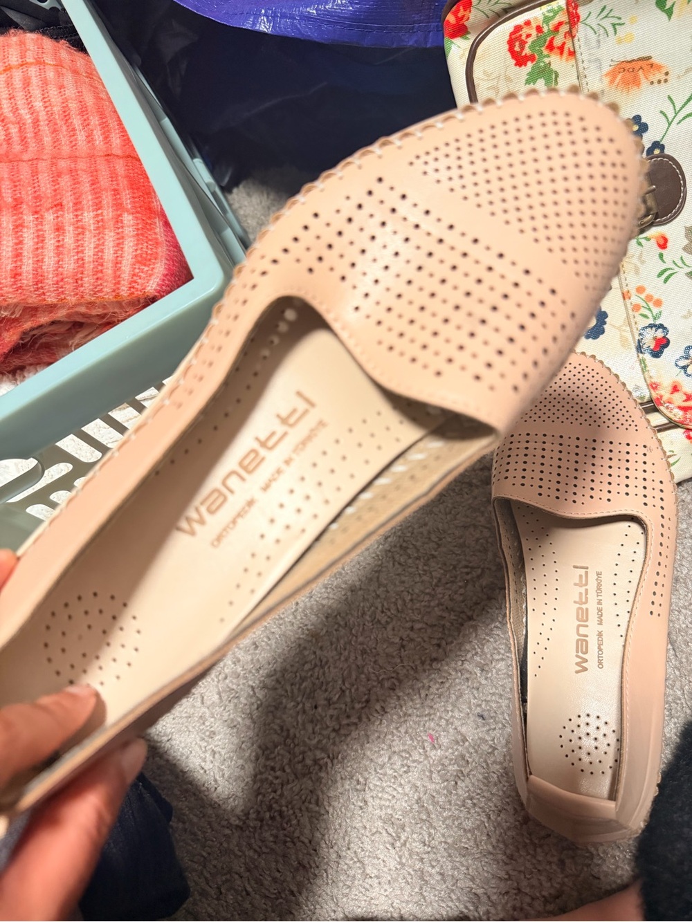 Perforated Nude Slip-On Loafers — Women’s Comfortable Flats - Picture 3 of 4